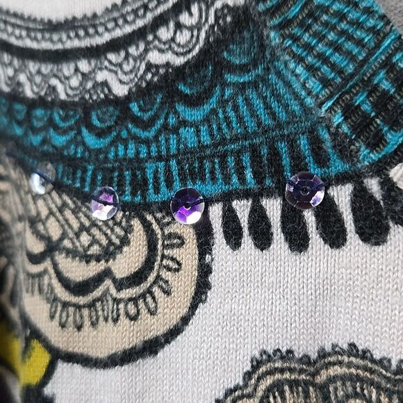 Lane Bryant 22/24 Women Plus Teal Sequin Paisley Print Cardigan Sweater Knit - Picture 5 of 10